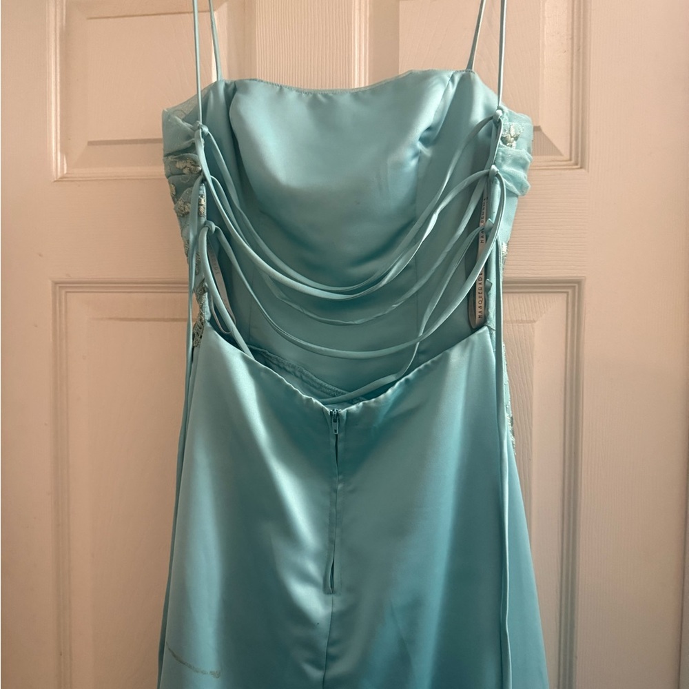 Masquerade Light Blue Satin Dress - Picture 5 of 6